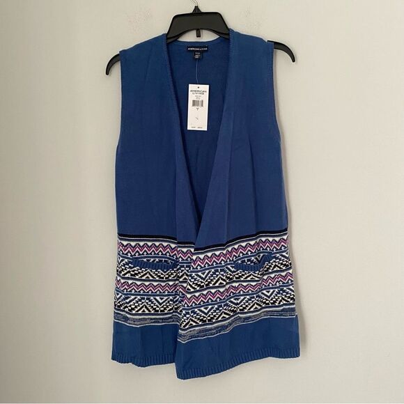 American Living Women’s Open Front Vest Aztec Print Knit Duster Sweater - Picture 1 of 3